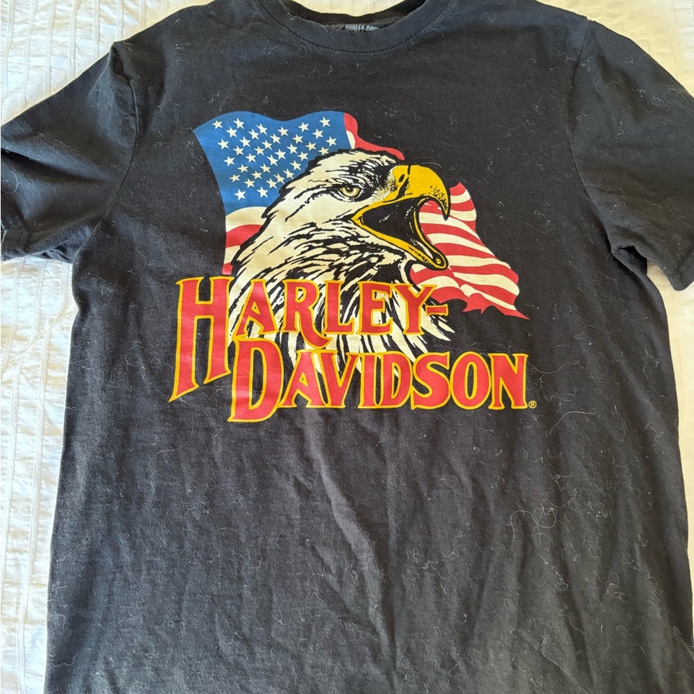 Harley-Davidson Black Tee with Eagle and Flag